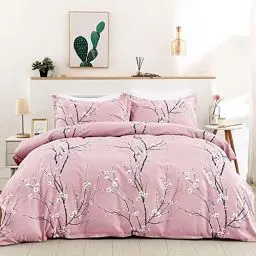 Produktbild: Freyamy Blumen Bettwäsche 135x200cm 4teilig Rosa Pflaumenblüten Zweig Elegante Bettwaren-Sets Gebürstet Microfaser Weiche Bettbezug 2 Bettdeckenbezüge mit Reißverschluss und 2 Kissenbezug 80x80cm