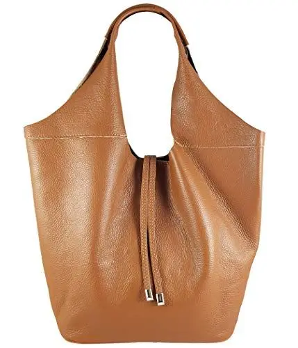 Produktbild: Freyday Echtleder Shopper mit Schmucktasche in vielen Farben Schultertasche Damen Henkeltasche S05 (Cognac)