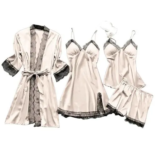 Produktbild: Friday Black Angebote 2024, Damen Schlafanzug Lang Baumwolle Umstandspyjama Satin Morgenmantel Stitch Bademantel Frottee Sport Jumpsuit Frauen