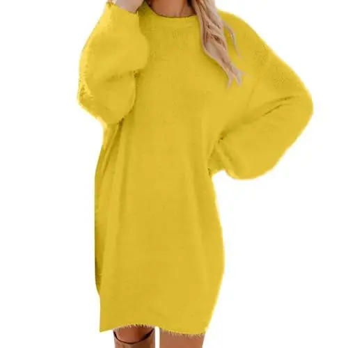 Produktbild: Friday Black Angebote 2024 Ab Wann Datum Pullover Damen ,Pulloverkleid Strickkleid Damen Winterkleid Strickpullover Longpullover Kleid Winter Dresses For Women Wollkleid Damen Winter(Yellow,XL)