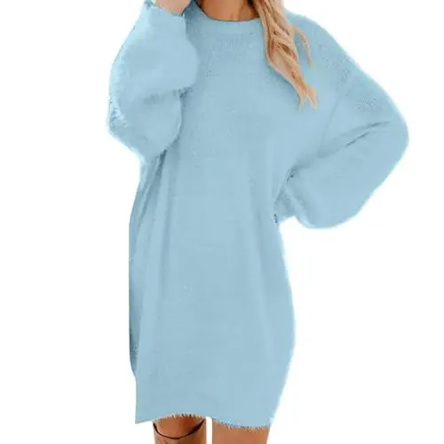 Produktbild: Friday Black Angebote 2024 Pullover Damen Kleidung Sale,Strickpullover Damen Longpullover FüR Damen Winterkleid Damen Pulloverkleid Damen Lang Strickkleid Damen Knielang Langarm Dresses(Sky Blue,M)