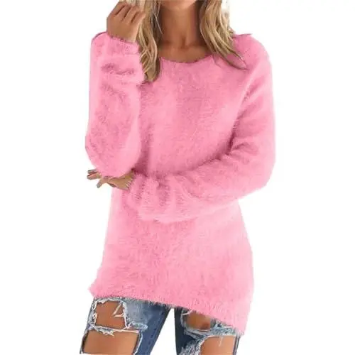 Produktbild: Friday Black Angebote 2024 Pullover Damen Weihnachten Kleidung Sale,Fleecepullover Damen Pullover Winter Elegant Damenpullover Langarm Warm Women's Sweater Thermal Oversize Sweatshirt(Hot Pink,M)