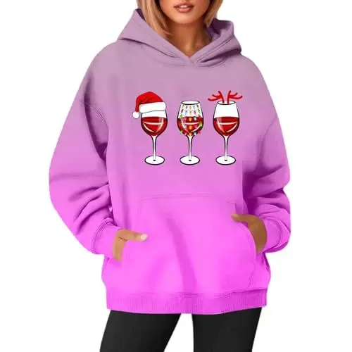 Produktbild: Friday Black Angebote 2024 Weihnachten Kleidung Sale,Weihnachtsoutfit Weihnachts Hoodie Weihnachtsshirt Damen Oversized Langarm Weihnachtsbluse Xmas Hemd Christmas Sweatshirts FüR Damen(Pink,L)