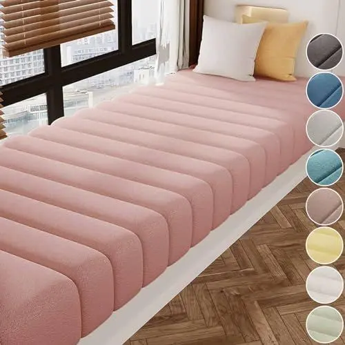 Produktbild: frides Benutzerdefinierte Bankkissen Bankauflage Stuhlkissen Für Fensterbank, Sitzkissen Für Fensterbank, Waschbar Abnehmbar, Sitzbank Eckbank Auflagen Für Innen Outdoor (Farbe : Teddy Velvet-Pink)