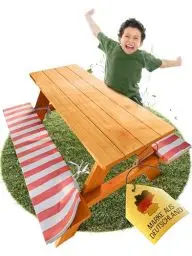 Produktbild: FRIEDO - Kindersitzgruppe inkl. Polsterauflage - Gepürfte Kinder Gartenmöbel - Sitzgruppe Kinder Outdoor perfekt für den Garten oder als Picknicktisch - Kindersitzgarnitur aus Holz