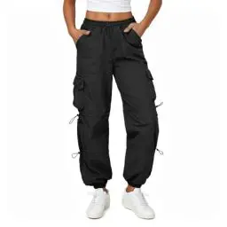 Produktbild: Friptspyg Cargohose Damen Leichter Trekkinghose mit Tasche Wanderhose Schnelltrocken Wasserdicht Einstellgurt Outdoor Hosen Sportlich Jogginghose, Schwarz XL