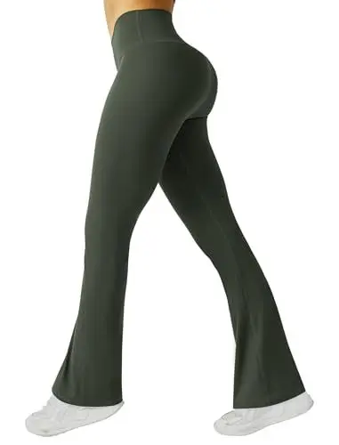 Produktbild: Friptspyg Damen Hose Elastische Yogahose Freizeit Jogginghose High Waist Schlaghose Causal Arbeitshosen Stretch Flared Leggings, Armee Grün S