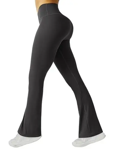 Produktbild: Friptspyg Damen Hose Elastische Yogahose Freizeit Jogginghose High Waist Schlaghose Causal Arbeitshosen Stretch Flared Leggings, Dunkelgrau L