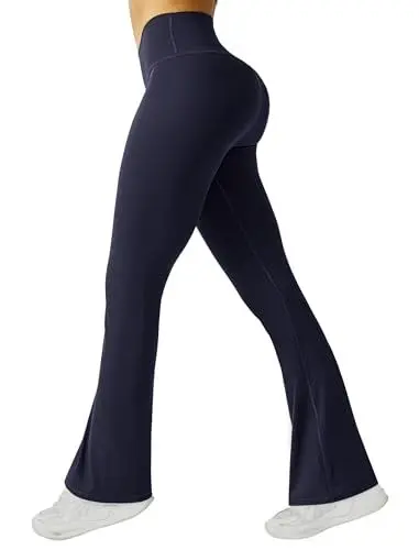 Produktbild: Friptspyg Damen Hose Elastische Yogahose Freizeit Jogginghose High Waist Schlaghose Causal Arbeitshosen Stretch Flared Leggings, Marineblau M