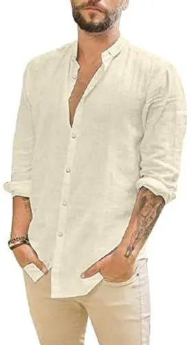 Produktbild: Friptspyg Leinenhemd Herren Hemd Langarm Baumwolle Leinen Hemden Button-Down Freizeithemden Casual Regular Fit Sommerhemd, Beige XL