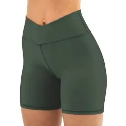 Produktbild: Friptspyg Radlerhose Damen Kurze Sporthose Gym Shorts V High Waist Booty Scrunch Shorts Fitness Sportshorts Laufend Kurze Leggings, Olivgrün M