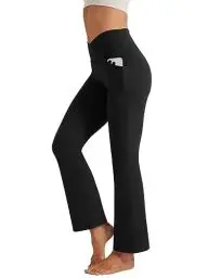 Produktbild: Friptspyg Yogahose Damen Bootcut Schlaghose Fitness Sporthose V-Form High Waist mit Taschen Freizeithose Gym Workout Jogging Trainingshose, Schwarz S