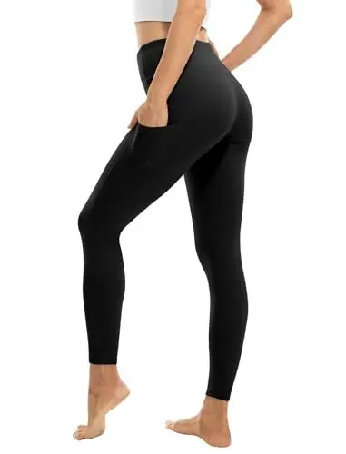 Produktbild: Friptspyg Yogahose Damen Scrunch Gym Leggings mit Taschen Po Push-up V High Waist Tight Laufend Fitness Workout Training Sportleggings, Schwarz M
