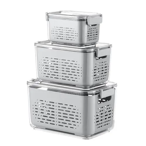 Produktbild: Frischhaltedosen Obst Gemüse mit Deckel Sieb Abtropfsieb Kunststoff Kühlschrank Organizer Set Salat Beeren Vorratsdosen Wiederverwendbar Fridge Frischhalteboxen zum Aufbewahren 3er-Set (1,8L+5L+9L)