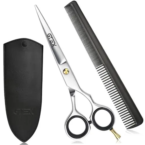 Produktbild: Friseurschere - Professionelles Haarschneideschere - 6,5 Zoll Prämie Schere Haare Schneiden mit Kamm und Lederetui - Hair Scissors - Haarschere für Männer, Frauen, Erwachsene Haarscherer Bartschere