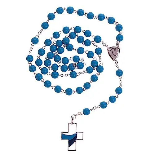 Produktbild: Fritz Cox Holz Rosenkranz in Blau | Versilbertes Kreuz mit Emaille | Spirituelles Gebetsschnur für Andacht und Glauben | ca. 45cm