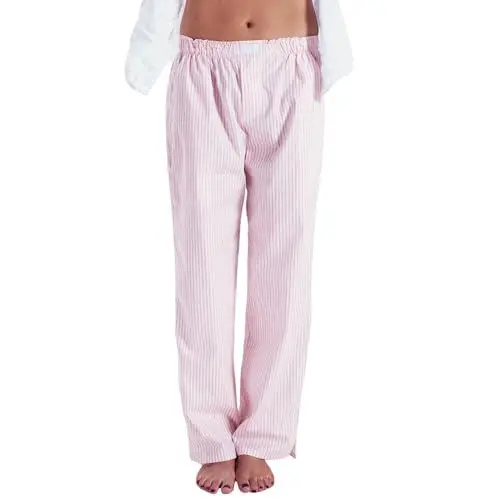 Produktbild: Frobukio Damen Pyjamahose Gestreift Elastische Taille Weites Bein Lounge Hose mit Taschen Bequeme Weiche Schlafanzughose Unten Streetwear (Pink, XL)