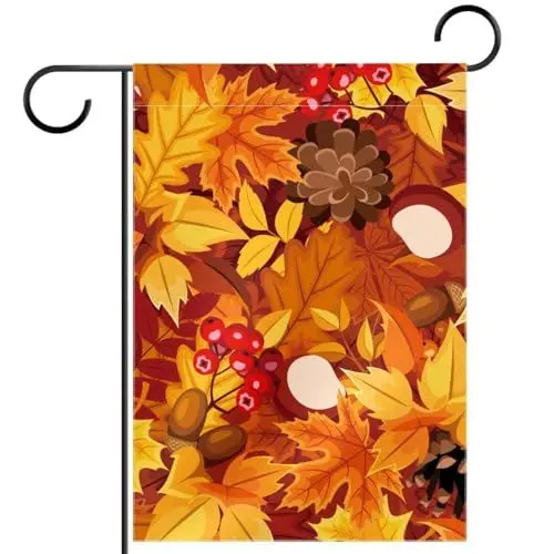 Produktbild: Fröhliche Halloween-Ahornblattfrucht Gartenflagge 12x18 Zoll,Kleine Hofflaggen,doppelseitige vertikale Banner-Außendekoration
