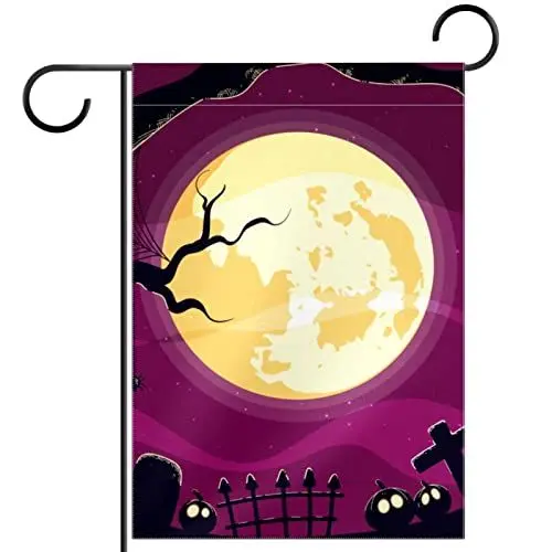Produktbild: Fröhlicher Halloween-Vollmond Gartenflagge 12x18 Zoll,Kleine Hofflaggen,doppelseitige vertikale Banner-Außendekoration
