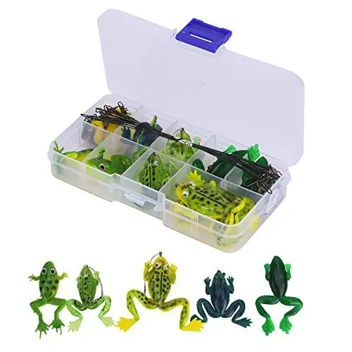Produktbild: Frösche-Angelköder-Set, 10-teilig, Angelhaken, Frösche, Köder, Anti-Biss-Drahtverbinder, Angelzubehör-Set