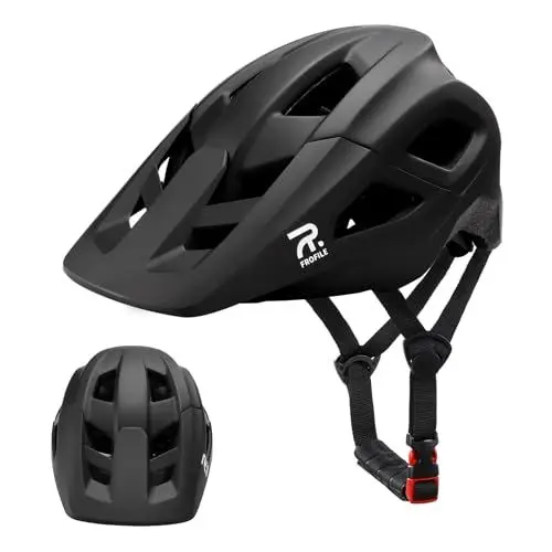 Produktbild: FROFILE MTB Helm mit Magnetverschluss Mountainbike Helm für Herren Damen Erwachsene Fahrradhelm mit Sonnenblende für Männer Frauen, 56-61cm, Schwarz