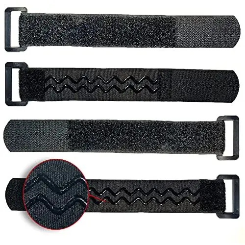 Produktbild: FrogJim 4x Klett-Kabelbinder 20cm schwarz mit Rutschstopp und Schnalle, ideal als Klett für Fahrrad oder Ski Strap, wiederverwendbares Klettband Anti-Slip, 30mm breit zum Fixieren und bündeln KSS2004