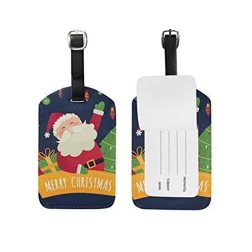 Produktbild: Frohe Weihnachten Kofferanhänger mit Adressschild Lustig Leder Gepäckanhänger ID Etikett mit Namenschild für Reise Koffer Tasche(3PACK)