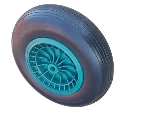 Produktbild: FROSAL PU Schubkarrenrad 400 pannensicher | Rad Vollgummi Schubkarre | Ersatzrad 4.80/4.00-8 Kunststoff-Felge grün | Reifen 100 mm Breite
