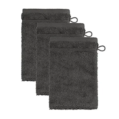 Produktbild: frottana Pearl Waschhandschuh 15 x 20 cm aus 100% Baumwolle, Graphite 3er Set
