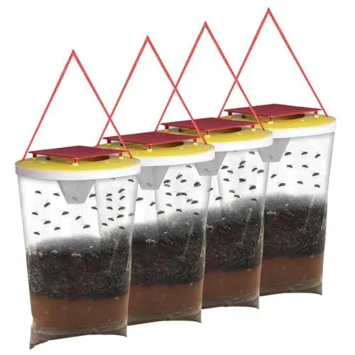 Produktbild: Fliegenfalle Outdoor, FGJCJ 4 Stück Ranch Fliegenfalle mit 4 Köder, Aufgehängt Fruchtfliegenfalle, Fliegenfalle Aussenbereich für Fliegen, Bienen und Stechmücken Wirksam Fangen (Transparent)