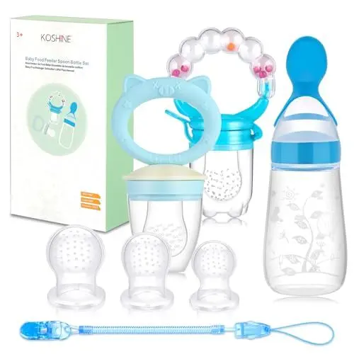 Produktbild: Fruchtsauger Baby Feeder Obst Fütterung Babynahrung Rassel Schnuller Silikon Flasche Löffel für Kleinkinder (Blau Neu)
