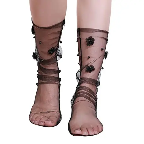 Produktbild: Frühlings- und Sommersocken für Erwachsene, atmungsaktiv, Modetrend, gebrochene Blumenhaufensocken, einfache Hautfarbe, bedruckte Damensocken Socken Herren Kurz (Black, One Size)