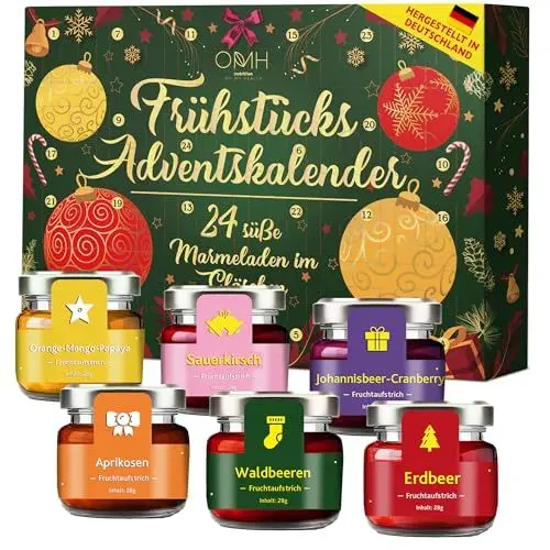 Produktbild: Frühstück Adventskalender Marmelade aus Deutschland Konfitüre Weihnachten 2024 Auftsrich aus 24 Gläsern Geschenkidee Geschenkset