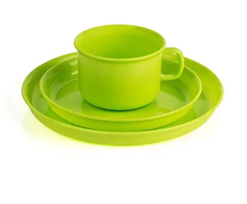 Produktbild: Frühstücksset bestehend aus Tasse, Untertasse und Teller limone Mehrweg, Kunststoff, Kaffeegeschirr Kindergeschirr Kunststoffgeschirr Plastikgeschirr Camping, Picknick, Outdoor