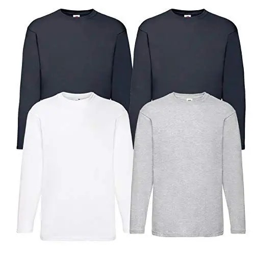 Produktbild: Fruit of the Loom 4 T Shirt Longsleeve M L XL XXL Langarm Verschiedene Farbsets auswählbar (2XL, 2Navy1Weiss1Grau)