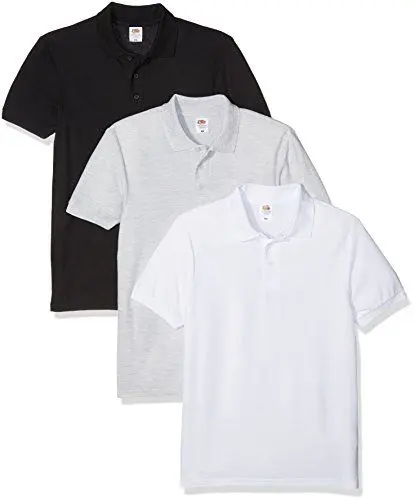 Produktbild: Fruit of the Loom Herren 65/35 Polohemd, Weiß/Schwarz/Heather, XXL (3er Pack)