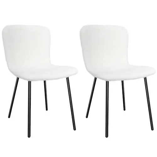 Produktbild: FRUOGO Esszimmerstühle 2er, Bouclé Teddy Sessel, ideal für Schminkzimmer, tägliche Treffen, Wohnzimmerstühle, Metallbeine, Weiß