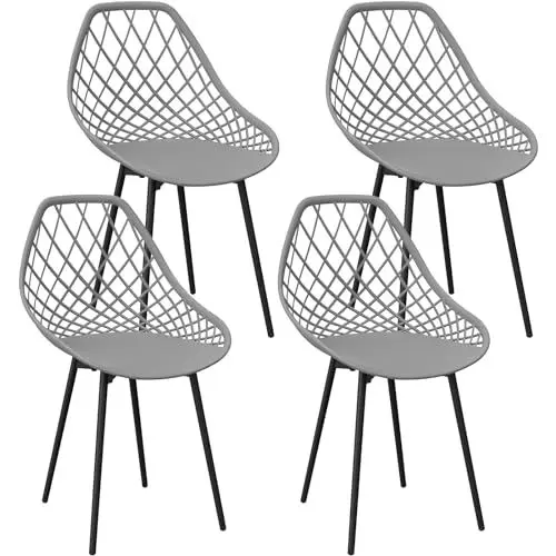 Produktbild: FRUOGO Esszimmerstühle 4er Set Stühle, Stuhlbeine aus Metall Skandinavischer Stil Stilvolle Küchenstühle Wasserfester Gartenstühle Bequeme Schalenstühle Design Hohle Stühle
