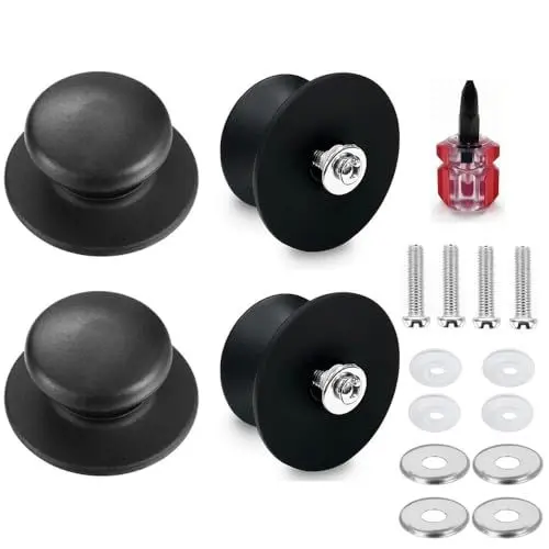 Produktbild: Frypay 4 Stück Topfdeckelgriff Universal Bakelit Deckelknauf Schwarz mit Schrauben Robuster Topfgriff & Deckelknopf für Topfdeckel & Kasserolle Praktischer Ersatzdeckelknöpfe