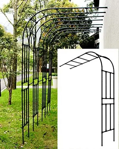 Produktbild: FSCLJ Schwarz Rosenbogen Halb Metall Pergola Rankhilfe Rankgitter Torbogen, Rosengestell Rosenrankhilfe Bogen für Kletterpflanzen und Rosen