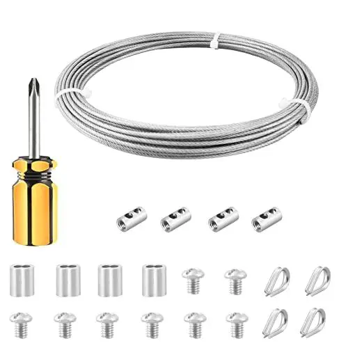Produktbild: FSHIHINE 10M Edelstahl Draht 2mm PVC-ummantelt Garten Drahtseil Kabel Kit Bilderaufhängung Zaun Wäscheleine Kit für Rankhilfe, Indoor Outdoor mit Kabelkauschen, Aluminiumhülsen, Drahtseilklemmen