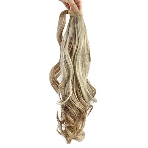Produktbild: Fshine Pferdeschwanz Extensions Haarteil Lockig Clip in Echthaar Ponytail Faber Helles Honigblond Lang Glatt Synthetik Haarverlängerung Echthaar Zopf Haarteil Ponytail Für Frauen in der Farbe 27 613