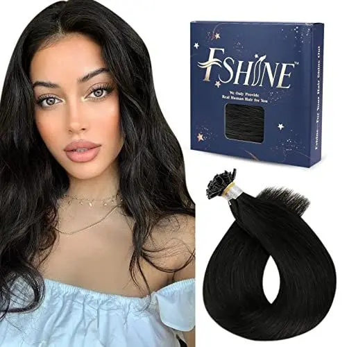 Produktbild: Fshine Echthaar Extensions Bondings Schwarz 50cm 50g 50 Strähne U Tip Extensions Echthaar Keratin Bondings Echthaar Haarverlängerun Echthaar Bondings Farbe 1