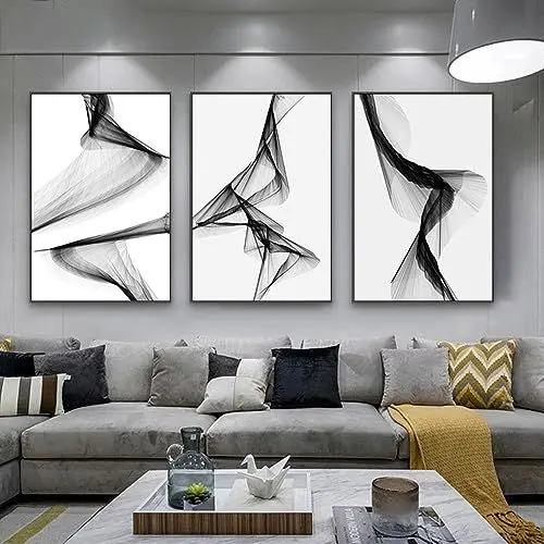 Produktbild: 3er Set Abstrakt Poster Schwarz Weiß Leinwandbilder Line Art Bilder Moderne Wohnzimmer Kunst Linie Wandposter Ohne Rahme Schwarz Weiß Bilder (A,50x70cm x3)