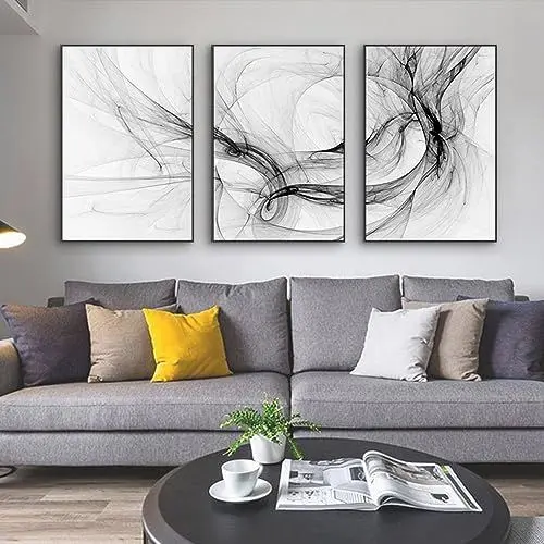 Produktbild: 3er Set Abstrakt Poster Schwarz Weiß Leinwandbilder Line Art Bilder Moderne Wohnzimmer Kunst Linie Wandposter Ohne Rahme Schwarz Weiß Bilder (B,40x60cm x3)