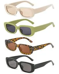 Produktbild: FSMILING 4 Stück Vintage Rechteckige Sonnenbrille Damen Set 90er Retro Sonnenbrillen Trendy Sunglasses Women Brille für Damen Herren