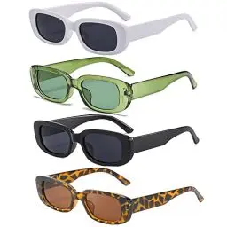 Produktbild: FSMILING 4 Stücke Vintage Rechteckige Sonnenbrille Damen 90er Retro Sonnenbrillen Set Trendy Brille Set Sunglasses Women