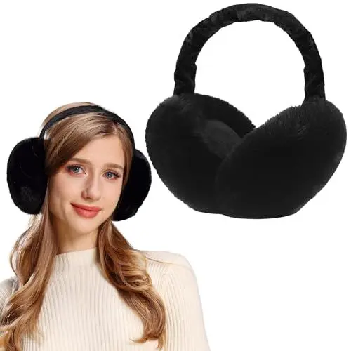 Produktbild: FSMILING Ohrenwärmer Damen Schwarz Ohrenschützer Damen Verstellbar Plüsch Fell Ohrenwärmer Schwarz Winter Ohrenschützer Für Damen Frauen