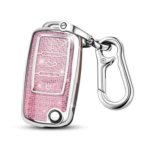 Produktbild: FT FUNTOR Autoschlüssel Hülle für VW, Drei Tasten Autoschlüsselkasten, Auto Kratzfestes Schlüsselgehäuse，Schlüsselhülle Cover für VW Polo, Skoda, Fabia, Golf 4/5/6, T5, Multivan (A-Rosa)