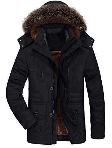 Produktbild: FTCayanz Herren Warme WinterJacke Parka Lang Wintermantel Mit Kunstfell Kapuze Outdoor Gefütterte Steppjacke Jacke Schwarz M